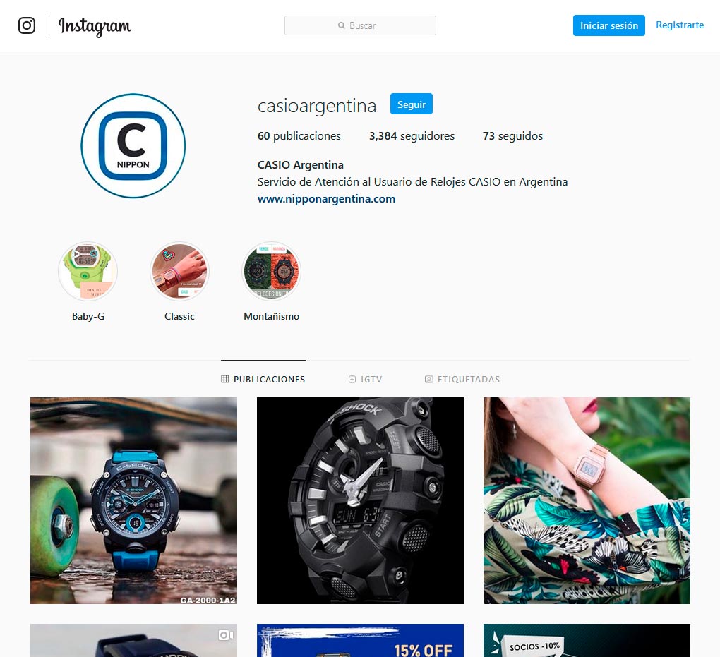 Marketing Digital Instagram de Relojes Casio Argentina