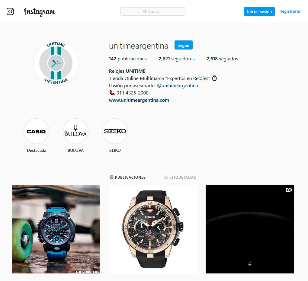 Marketing en Instagram Venta de Relojes Unitime Argentina